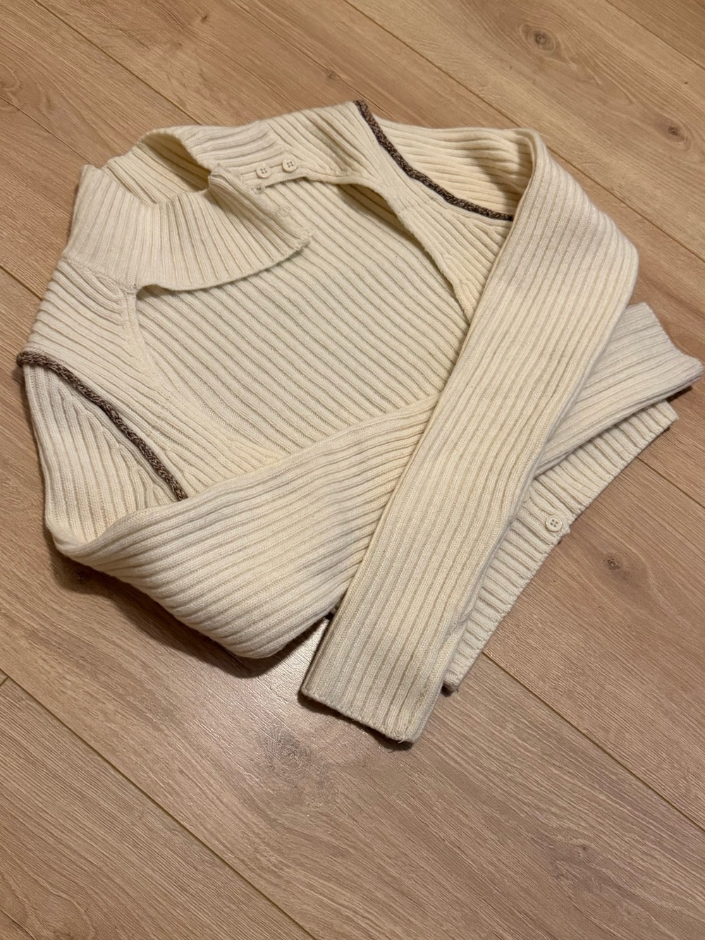 Danielle Guizio Rib Knit Geo Cut Out Cardigan Cream Wool Women’s Small